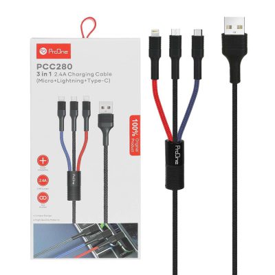 کابل تبدیل USB به USB-C microUSB لایتنینگ پرووان مدل PCC280