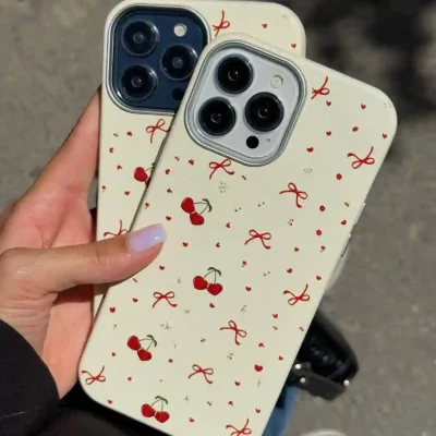 قاب پاپیون آلبالویی مدل Masa bowtie & cherry case برای IPHONE 16 Promax